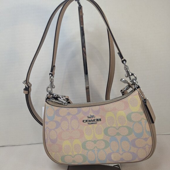 NWT Coach Teri Shoulder Bag In Rainbow Signature Canvas - Picture 7 of 13